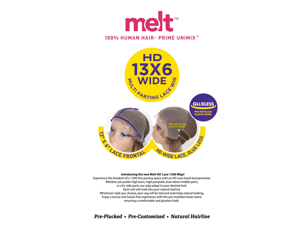 MELT HD 13×6 Wide Multi-Parting Glueless Lace Wig – 100% Human Hair Prime Unimix - Color 1