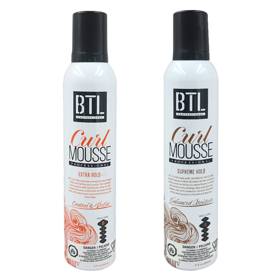 BTL Mousse Coiffante pour Boucles Professionnelle (355 ml / 12 oz) — 2 Formules