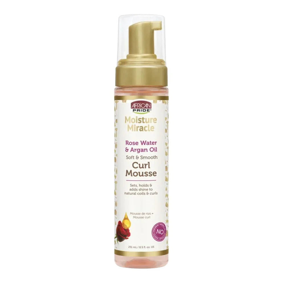 African Pride Moisture Miracle Mousse bouclante à l'eau de rose et à l'huile d'argan (240 ml)