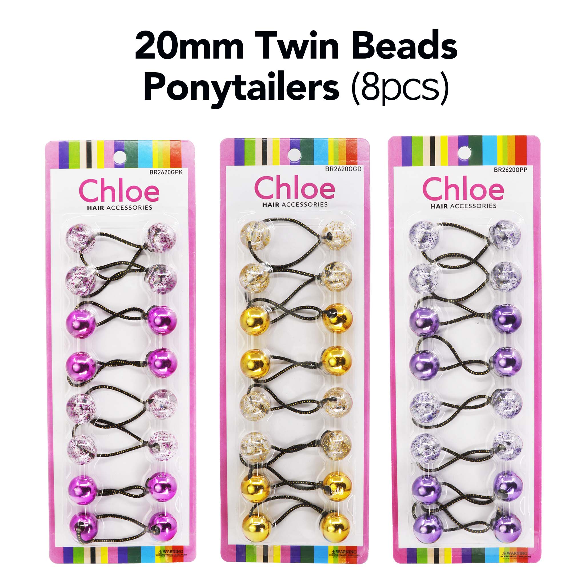 CHLOE 20mm GLITTER Twin Beads Ponytails (8pcs)