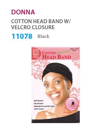 Donna Cotton Head Band with Velcro (Black)