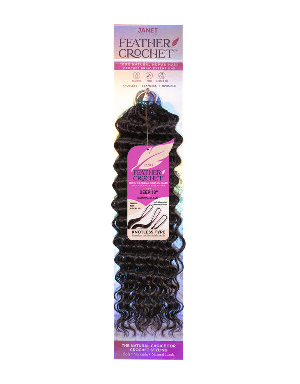 Janet Collection Human Hair Feather Crochet Hair Deep Wave 18"