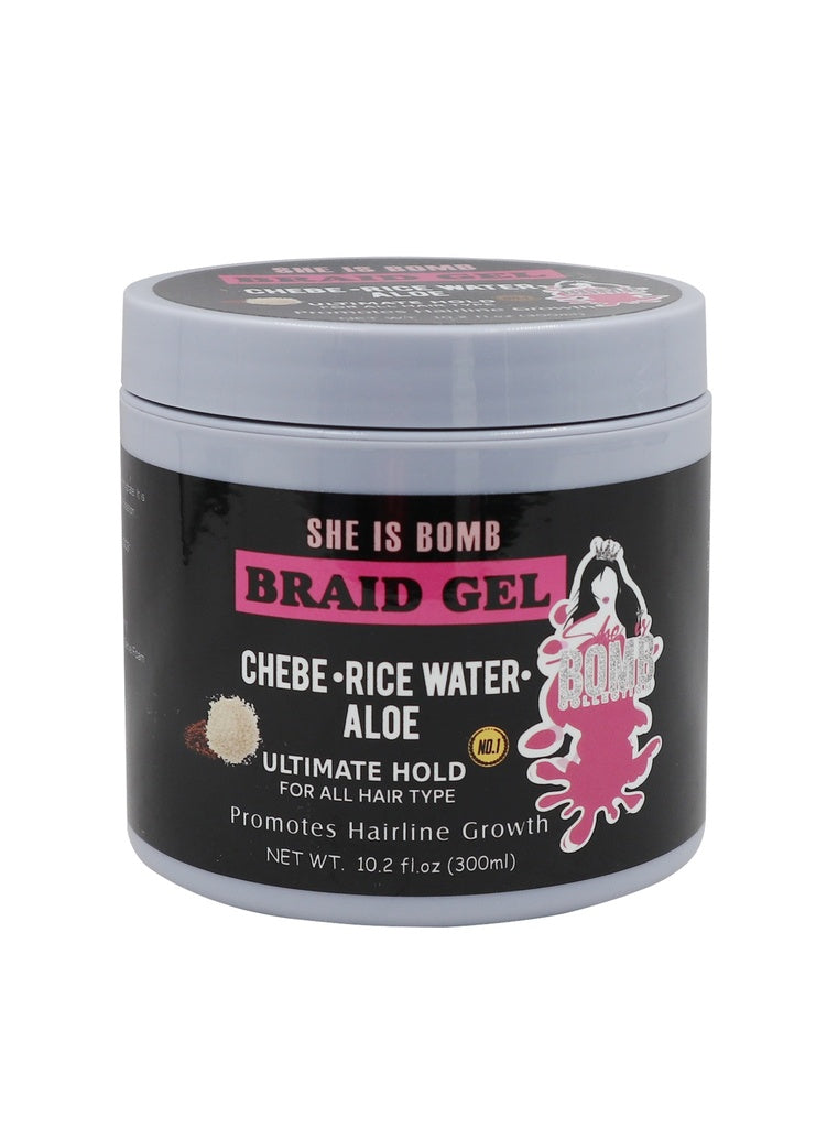 SHE IS BOMB Braid Gel -Chebe-Rice Water-Aloe (10.2 oz)