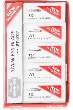 Lames en Acier Inoxydable Platinium DORCO Rouges ST301 [10 Lames X 10 étuis/paquet]